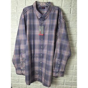 NWT Roundtree & Yorke TravelSmart Mens 4XB Big Blue Red Button Up Easy Care